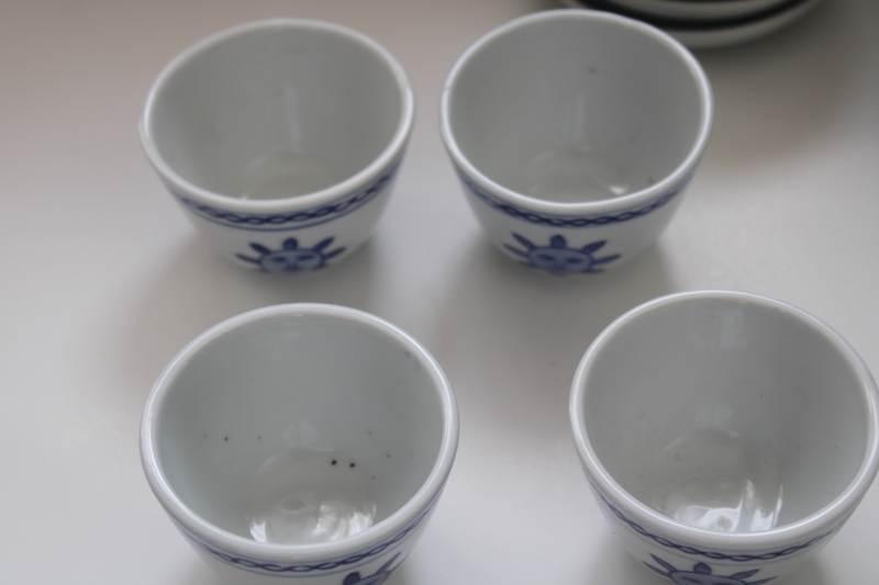photo of vintage Pier 1 blue & white china sun pattern plates, bowls, soup spoons, sauce cups & dishes #7