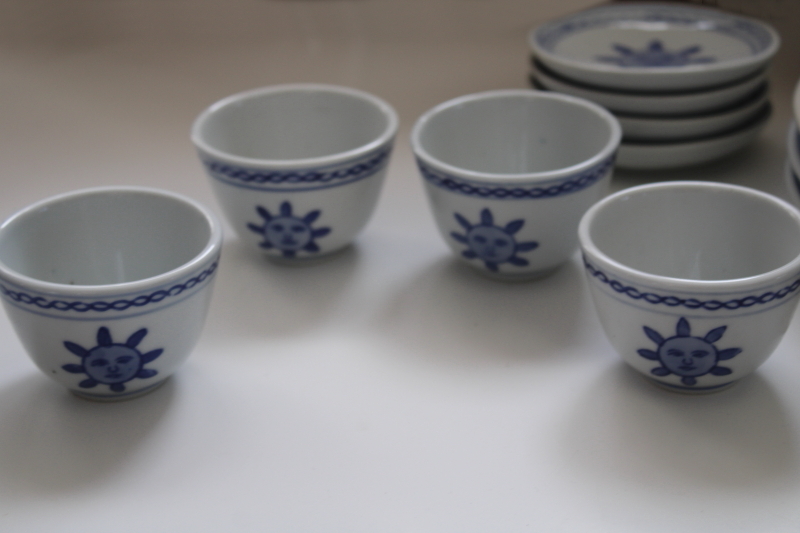 photo of vintage Pier 1 blue & white china sun pattern plates, bowls, soup spoons, sauce cups & dishes #8