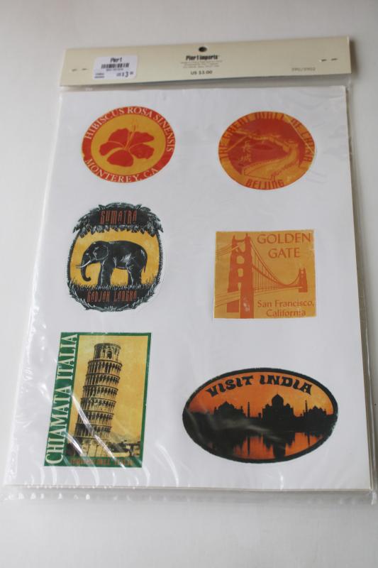 photo of vintage Pier 1 stickers, world wanderer travel luggage labels for trunks suitcases  #2