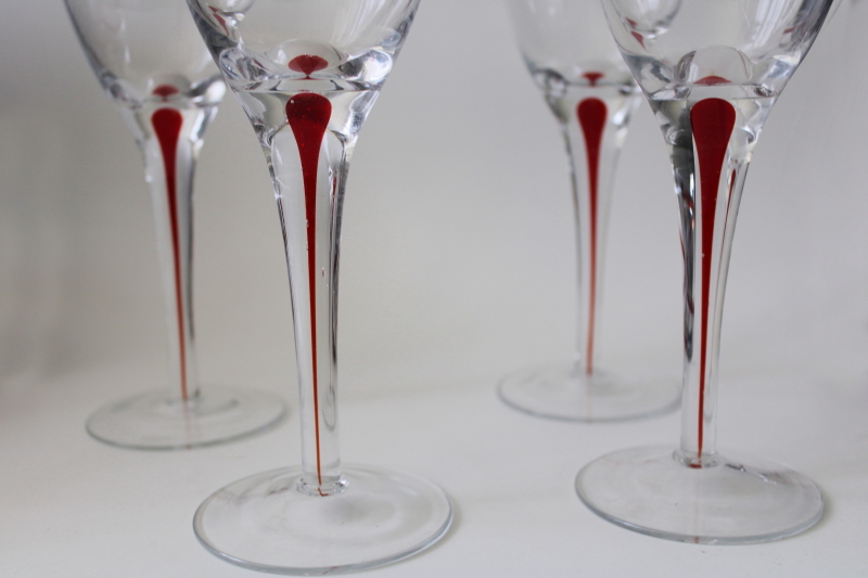 photo of vintage Pier 1 water goblets big wine glasses red filament stem clear glass #2