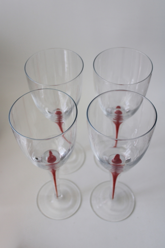 photo of vintage Pier 1 water goblets big wine glasses red filament stem clear glass #3