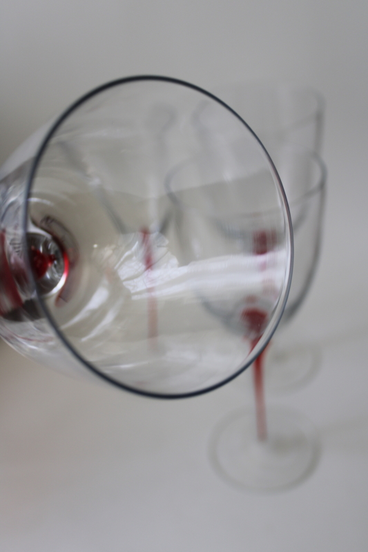 photo of vintage Pier 1 water goblets big wine glasses red filament stem clear glass #4