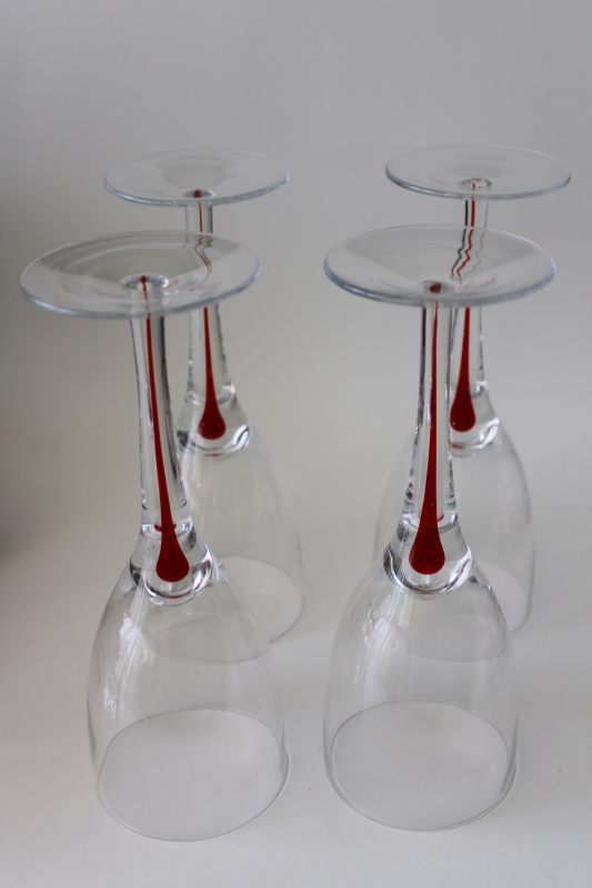 photo of vintage Pier 1 water goblets big wine glasses red filament stem clear glass #5