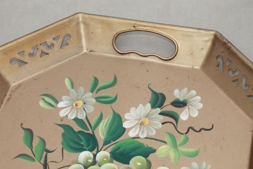 photo of vintage Pilgrim Art tole ware serving tray w/ hand-painted flowers & grapes #5