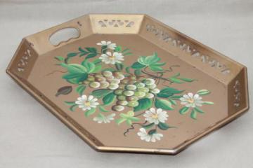catalog photo of vintage Pilgrim Art tole ware serving tray w/ hand-painted flowers & grapes