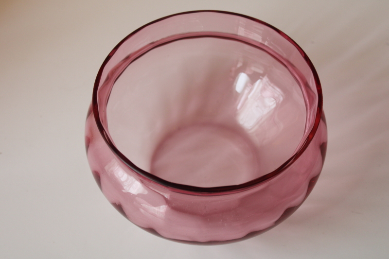 photo of vintage Pilgrim cranberry glass rose bowl vase, hand blown art glass #2