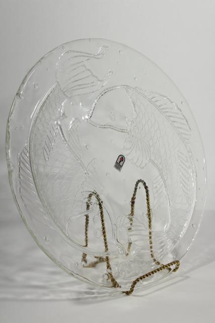 photo of vintage Pilgrim glass Pisces astrological sign fish plate, mid century mod art glass #2