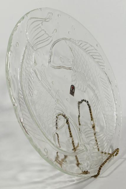 photo of vintage Pilgrim glass Pisces astrological sign fish plate, mid century mod art glass #4