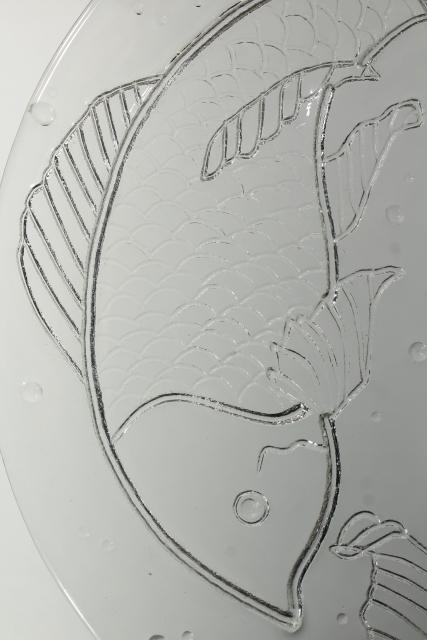 photo of vintage Pilgrim glass Pisces astrological sign fish plate, mid century mod art glass #6