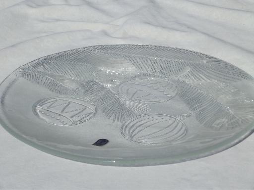 photo of vintage Pilgrim glass cake plate or platter w/ Christmas tree ornaments  #1