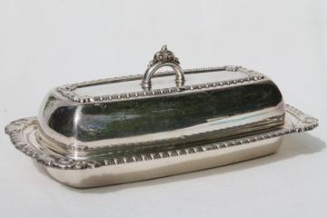 catalog photo of vintage Pilgrim silver plated covered butter dish w/ glass liner plate