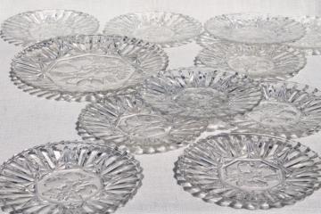 catalog photo of vintage Pioneer fruit pattern glass platter & salad or dessert plates set for 10