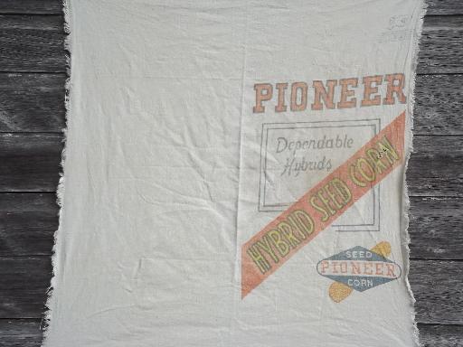 photo of vintage Pioneer seed bag, print cotton fabric grain sack for corn #1