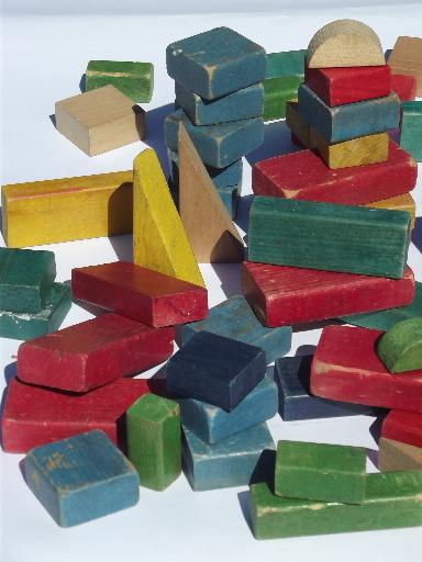photo of vintage Playskool colored wood blocks lot, wooden building block set #3