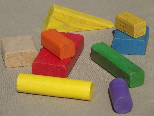 photo of vintage Playskool colored wood blocks, old wooden toy building blocks #3