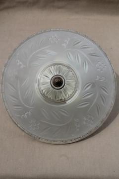 catalog photo of vintage Porcelier china flush mount ceiling light fixture w/ old glass shade