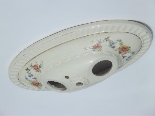 photo of vintage Porcelier flowered porcelain flush mount ceiling light fixture #1