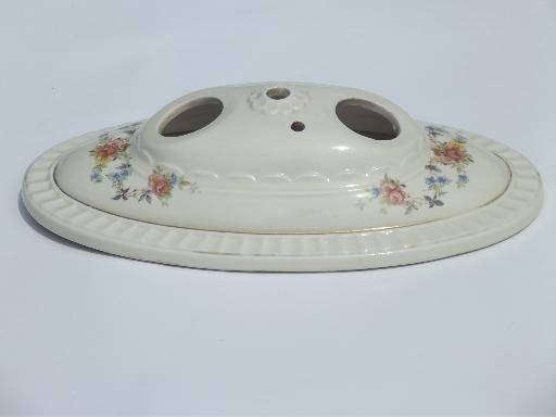 photo of vintage Porcelier flowered porcelain flush mount ceiling light fixture #2