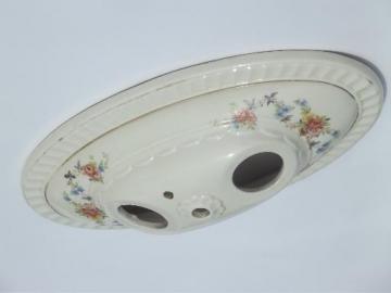 catalog photo of vintage Porcelier flowered porcelain flush mount ceiling light fixture