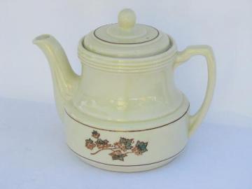 catalog photo of vintage Porcelier ironstone china coffee pot teapot, green ivy pattern