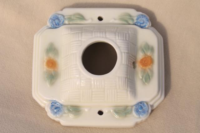 photo of vintage Porcelier ironstone porcelain china light fixture, single bulb ceiling flush mount #1