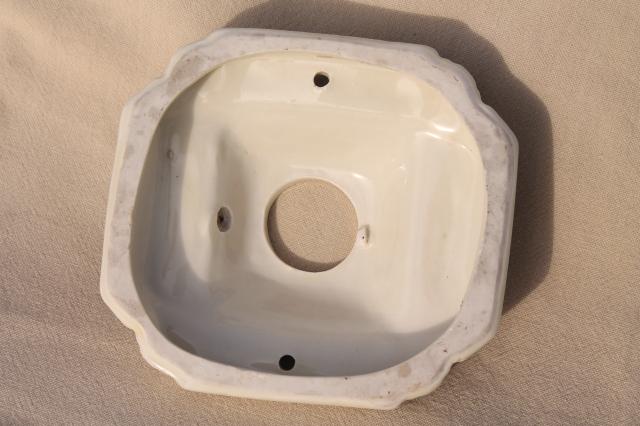 photo of vintage Porcelier ironstone porcelain china light fixture, single bulb ceiling flush mount #9