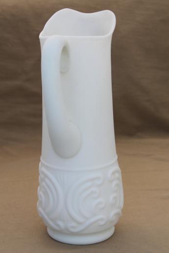 photo of vintage Portieux Vallerysthal milk glass pitcher, tall ewer in white satin glass #3