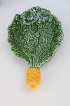 catalog photo of vintage Portugal pottery vegetable dish shaped like French thumbelina baby carrot