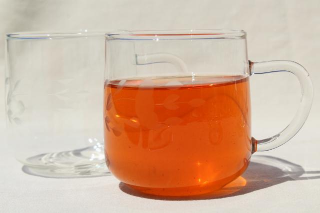 photo of vintage Princess House Heritage clear glass teapot, tea mug cups & stirrers #5