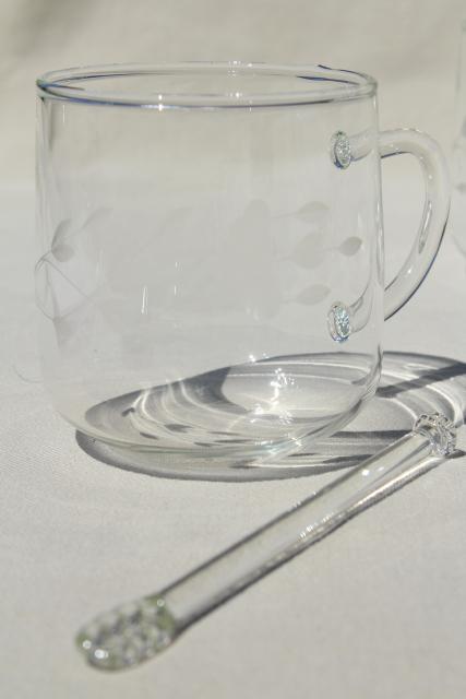 photo of vintage Princess House Heritage clear glass teapot, tea mug cups & stirrers #6