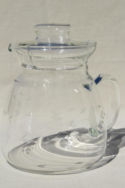 photo of vintage Princess House Heritage clear glass teapot, tea mug cups & stirrers #8