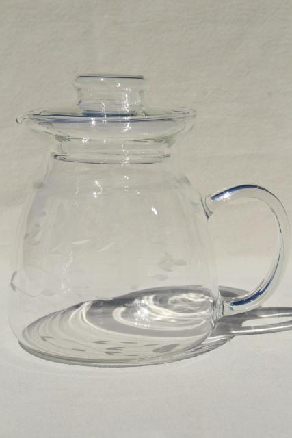 photo of vintage Princess House Heritage clear glass teapot, tea mug cups & stirrers #9