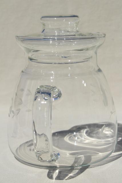 photo of vintage Princess House Heritage clear glass teapot, tea mug cups & stirrers #10
