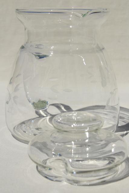 photo of vintage Princess House Heritage clear glass teapot, tea mug cups & stirrers #11