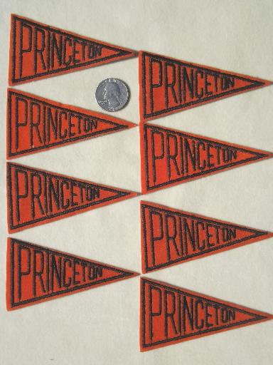 photo of vintage Princeton pennant patches, old wool felt collegiate emblems #1