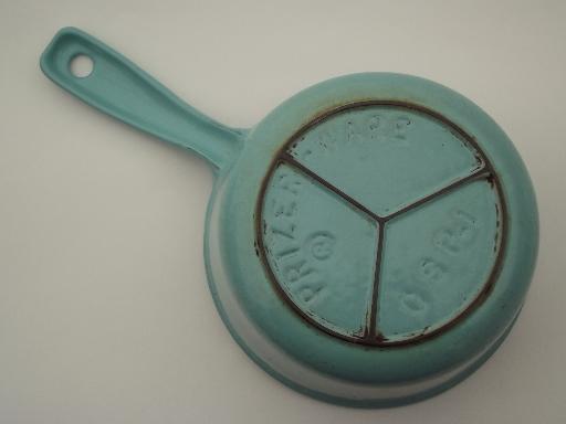 photo of vintage Prizer ware sauce pan, cast iron enamel aqua turquoise saucepan  #5