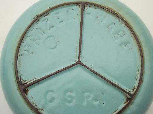 photo of vintage Prizer ware sauce pan, cast iron enamel aqua turquoise saucepan  #6