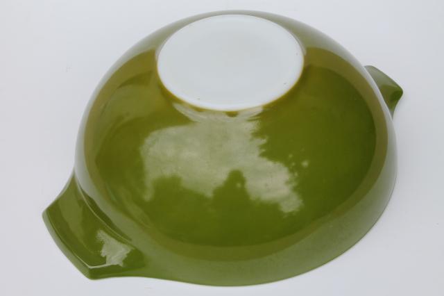 photo of vintage Pyrex 444 4 qt cinderella mixing bowl, retro crazy daisy solid green color #2