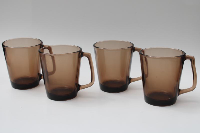 photo of vintage Pyrex Fireside mugs set of four, clear amber brown glass Visions Corning  #1