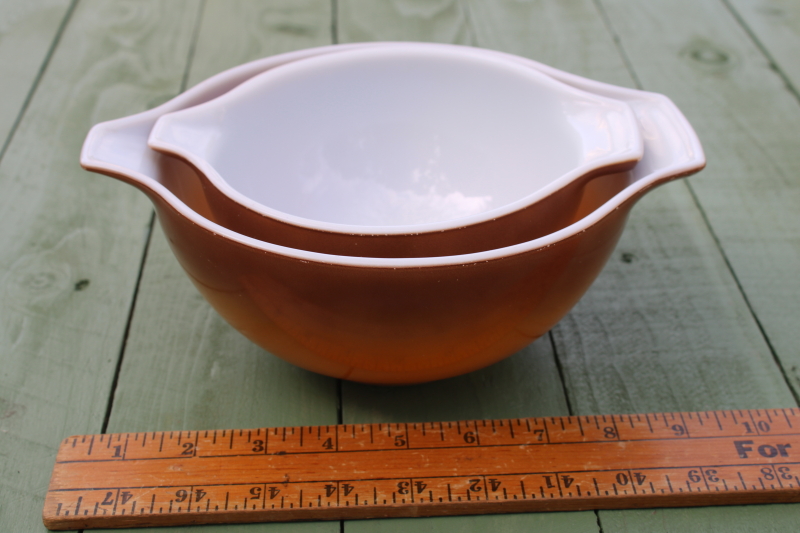 photo of vintage Pyrex Old Orchard fruit print & brown ombre Cinderella bowls 441 and 442  #4