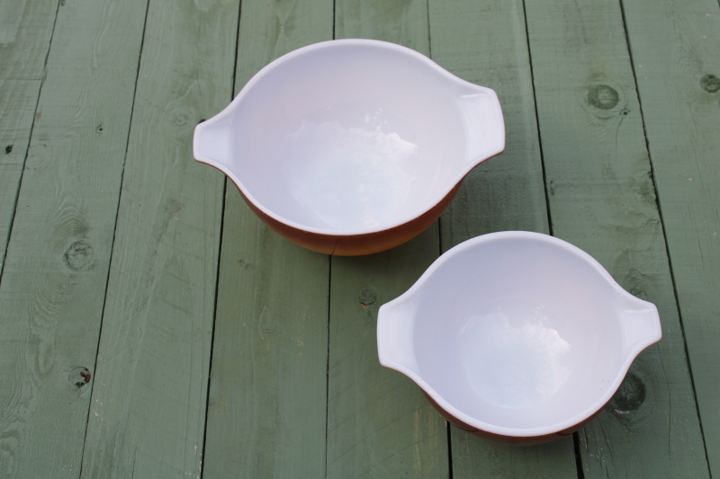 photo of vintage Pyrex Old Orchard fruit print & brown ombre Cinderella bowls 441 and 442  #5