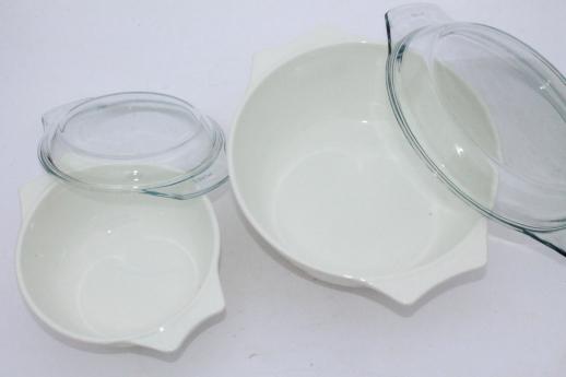 photo of vintage Pyrex blue iris mixing bowl mix & bake casseroles w/ clear glass lids #4