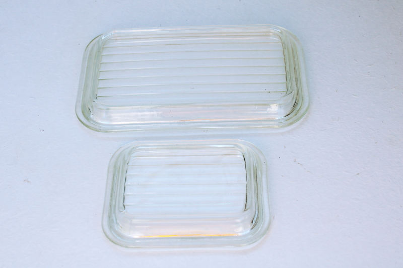 photo of vintage Pyrex clear glass lids, refrigerator dish covers 501C and 502C for fridge boxes #3