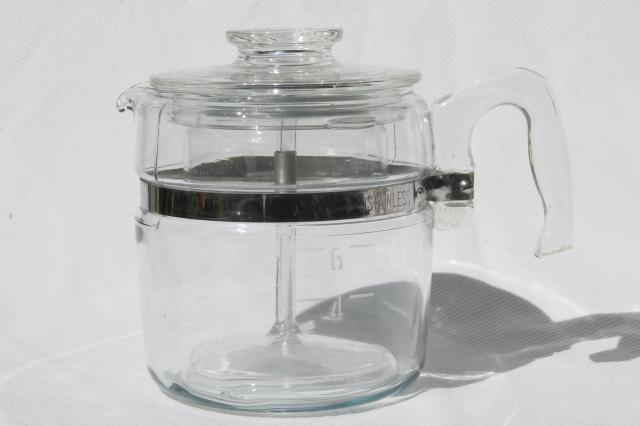 photo of vintage Pyrex flameware 7756-B stovetop percolator, clear glass coffee pot #4