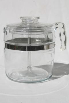 catalog photo of vintage Pyrex flameware 7756-B stovetop percolator, clear glass coffee pot