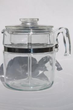 catalog photo of vintage Pyrex flameware 7759 stovetop percolator, nine cup clear glass coffee pot 