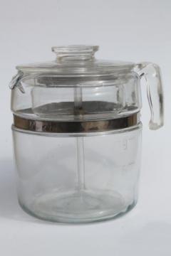 catalog photo of vintage Pyrex flameware 7759 stovetop percolator, nine cup clear glass coffee pot