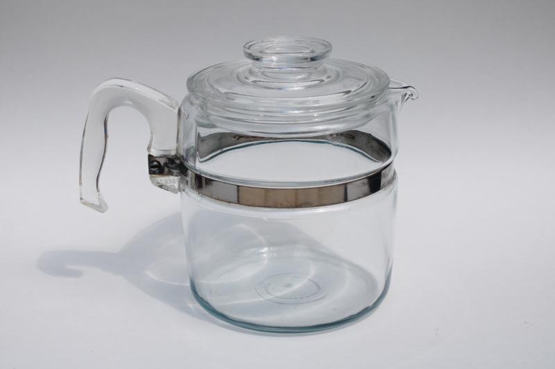 photo of vintage Pyrex flameware clear glass coffee pot, 6 cup percolator pot & lid only #1