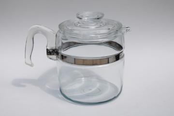 catalog photo of vintage Pyrex flameware clear glass coffee pot, 6 cup percolator pot & lid only