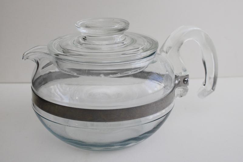 photo of vintage Pyrex flameware clear no tint glass tea pot, heat proof for stovetop #1